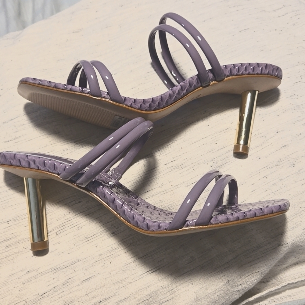 Schutz-Leather Heeled Sandals 'Lover Mid' In Orchid-Size 6.5 - Picture 3 of 17